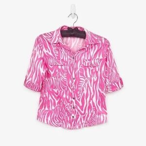 Lilly Pulitzer Zebra Print Button Down Top Small Pink White Cotton Blouse